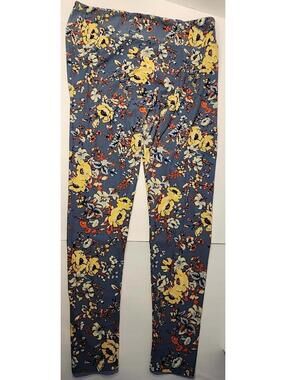LuLaRoe Tall and Curvy Blue and Flowered Stretch Leggings.